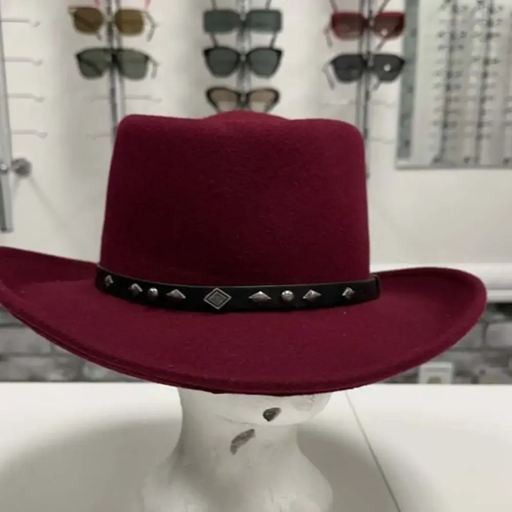 Stylish Burgundy Hat with Black Studded Band